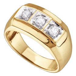 0.50 CTW Mens Diamond 3-stone Fashion Ring 14KT Yellow Gold - REF-64X4Y