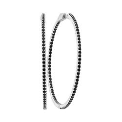 3.73 CTW Natural Black Sapphire Slender Hoop Earrings 14KT White Gold - REF-119N9F