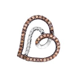 0.22 CTW Cognac-brown Color Diamond Heart Pendant 10KT White Gold - REF-14N9F