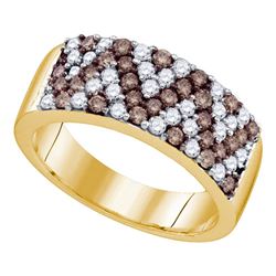 1.05 CTW Cognac-brown Color Diamond Chevron Ring 10KT Yellow Gold - REF-64M4H
