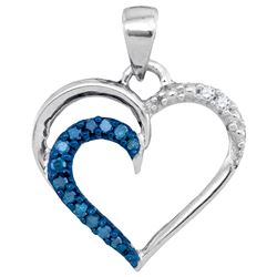 0.10 CTW Blue Color Diamond Heart Outline Pendant 10KT White Gold - REF-8N9F