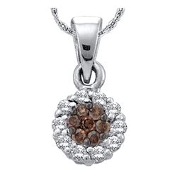 0.50 CTW Cognac-brown Color Diamond Flower Circle Pendant 14k White Gold - REF-32F9N