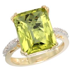 Natural 5.48 ctw Lemon-quartz & Diamond Engagement Ring 10K Yellow Gold - REF-37M8H