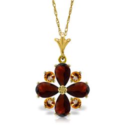 Genuine 2.43 ctw Garnet & Citrine Necklace Jewelry 14KT Yellow Gold - REF-29Y7F