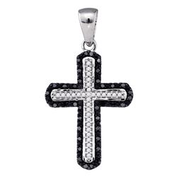 0.20 CTW Black Color Diamond Cross Pendant 10KT White Gold - REF-22F4N