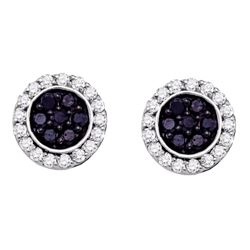 1 CTW Black Color Diamond Circle Cluster Earrings 10KT White Gold - REF-44K9W