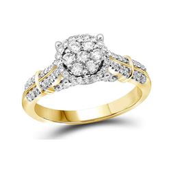 0.69 CTW Diamond Flower Cluster Bridal Engagement Ring 10KT Yellow Gold - REF-72N7F
