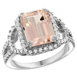 Natural 3.58 ctw morganite & Diamond Engagement Ring 14K White Gold - REF-130F2N