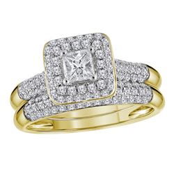 1.03 CTW Princess Diamond Halo Bridal Engagement Ring 10KT Yellow Gold - REF-89Y9X