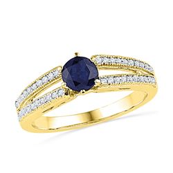 0.20 CTW Created Blue Sapphire Solitaire Split-shank Ring 10KT Yellow Gold - REF-25W4K