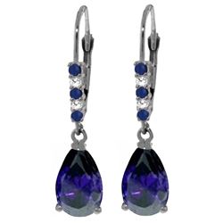 Genuine 3.18 ctw Sapphire & Diamond Earrings Jewelry 14KT White Gold - REF-47T2A