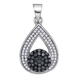 0.33 CTW Black Color Diamond Teardrop Cluster Pendant 10KT White Gold - REF-20F9N
