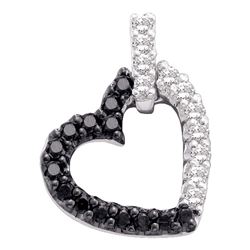 0.31 CTW Black Color Diamond Heart Love Pendant 14KT White Gold - REF-22K4W