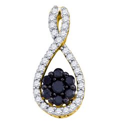0.40 CTW Black Color Diamond Teardrop Cluster Pendant 10KT Yellow Gold - REF-22K4W