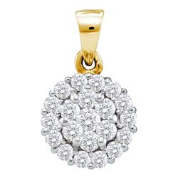 0.50 CTW Diamond Circle Flower Cluster Pendant 14KT Yellow Gold - REF-37F5N