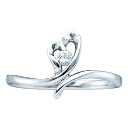 0.05 CTW Diamond Heart Love Promise Bridal Ring 14KT White Gold - REF-19F4N