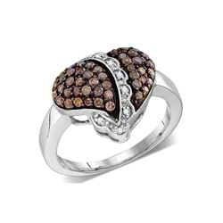 0.59 CTW Cognac-brown Color Diamond Heart Love Ring 10KT White Gold - REF-41W9K