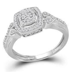 0.20 CTW Diamond Square Halo Cluster Ring 10KT White Gold - REF-26F9N