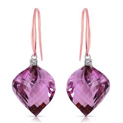 Genuine 21.6 ctw Amethyst & Diamond Earrings Jewelry 14KT Rose Gold - REF-49Y8F