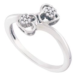 0.05 CTW Diamond Double Heart Love Bypass Ring 10KT White Gold - REF-14X9Y