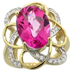 Natural 5.59 ctw pink-topaz & Diamond Engagement Ring 14K Yellow Gold - REF-59R6Z