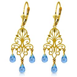 Genuine 3.75 ctw Blue Topaz Earrings Jewelry 14KT Yellow Gold - REF-46P7H