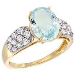 Natural 2.45 ctw aquamarine & Diamond Engagement Ring 14K Yellow Gold - REF-68G4M