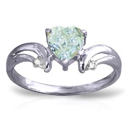 Genuine 0.96 ctw Aquamarine & Diamond Ring Jewelry 14KT White Gold - REF-44Z3N