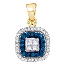 0.35 CTW Blue Color Diamond Square Pendant 10KT Yellow Gold - REF-20K9W