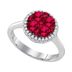 1.14 CTW Ruby Cluster Diamond Halo Bridal Ring 14KT White Gold - REF-112X5Y