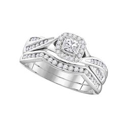 0.50 CTW Princess Diamond Halo Bridal Engagement Ring 10KT White Gold - REF-64X4Y