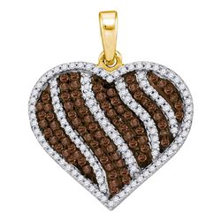 1.5 CTW Cognac-brown Color Diamond Heart Pendant 10KT Yellow Gold - REF-52H4M