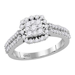 1 CTW Diamond Square Cluster Ring 14KT White Gold - REF-67H4M