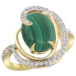 Natural 5.03 ctw malachite & Diamond Engagement Ring 14K Yellow Gold - REF-66A2V