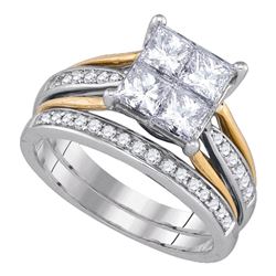 1.99 CTW Princess Diamond 2-tone Bridal Engagement Ring 14k White Gold - REF-389K9W
