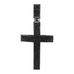 1.38 CTW Mens Black Color Diamond Roman Cross Charm Pendant 10KT Black-tone Gold - REF-101M9H