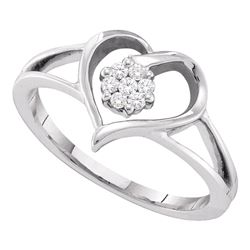 0.08 CTW Diamond Heart Flower Cluster Ring 10KT White Gold - REF-20Y9X