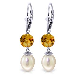 Genuine 11.10 ctw Pearl & Citrine Earrings Jewelry 14KT White Gold - REF-26X6M