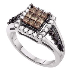 1 CTW Princess Cognac-brown Color Diamond Cocktail Ring 14KT White Gold - REF-75W2K