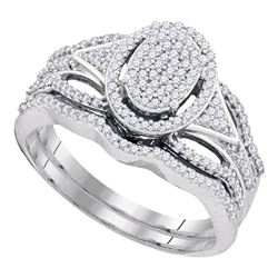 0.40 CTW Diamond Oval Cluster Bridal Engagement Ring 10KT White Gold - REF-44K9W