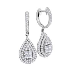 1.1 CTW Princess Diamond Teardrop Cluster Earrings 14KT White Gold - REF-134F9N