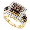 Image 1 : 1.5 CTW Cognac-brown Color Diamond Square Cluster Ring 10KT Yellow Gold - REF-82X4Y