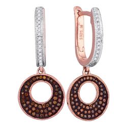 0.40 CTW Red Color Diamond Circle Dangle Earrings 10KT Rose Gold - REF-49N5F
