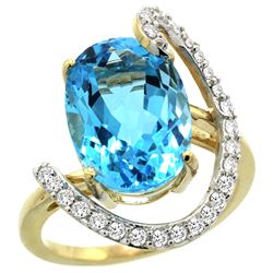 Natural 5.89 ctw Swiss-blue-topaz & Diamond Engagement Ring 14K Yellow Gold - REF-91Y4X