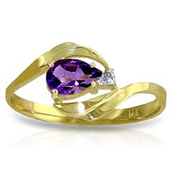 Genuine 0.41 ctw Amethyst & Diamond Ring Jewelry 14KT Yellow Gold - REF-26F6Z