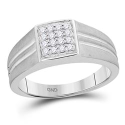 0.25 CTW Mens Diamond Matte-finish Square Cluster Ring 10KT White Gold - REF-33K8W