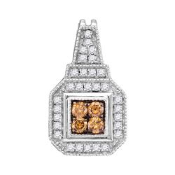 0.35 CTW Cognac-brown Color Diamond Square Cluster Pendant 10KT White Gold - REF-25N4F