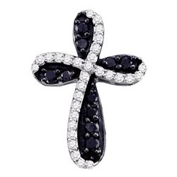 0.95 CTW Black Diamond Cross Crucifix Charm Pendant 10KT White Gold - REF-47N9F