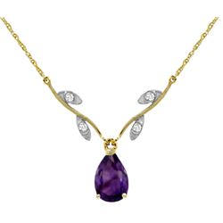 Genuine 1.52 ctw Amethyst & Diamond Necklace Jewelry 14KT Yellow Gold - REF-30H7X