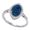 Image 1 : 0.26 CTW Blue Color Diamond Oval Cluster Ring 10KT White Gold - REF-22N4F